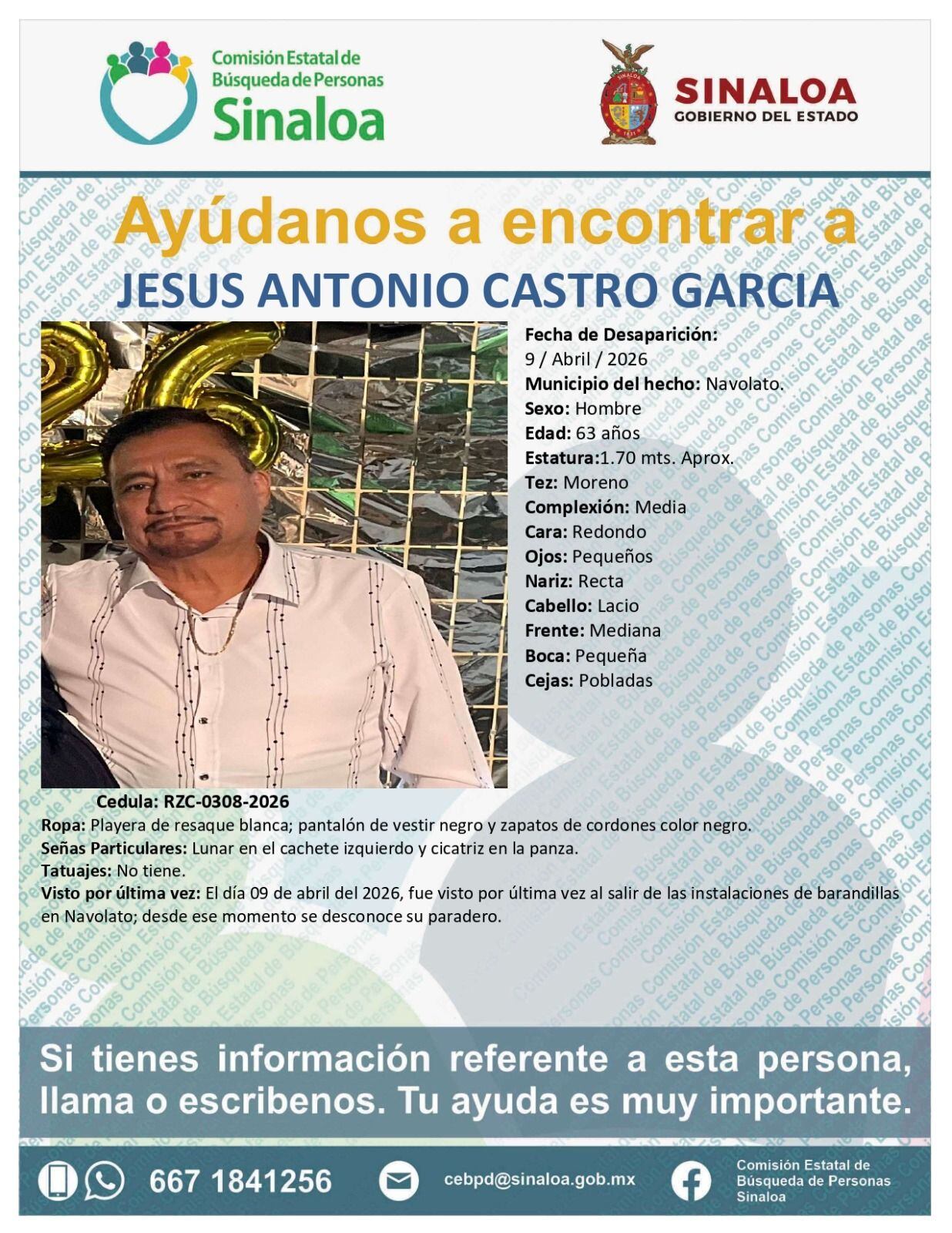 Jesús Antonio Castro García, desaparecido en Navolato
