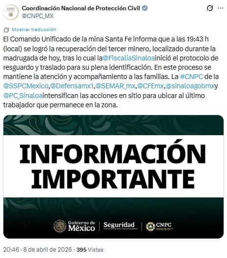 5zeo3bmn2nh6zdwuglbb5x7jxq Rescatan cuerpo sin vida del tercer minero de Santa Fe, Sinaloa