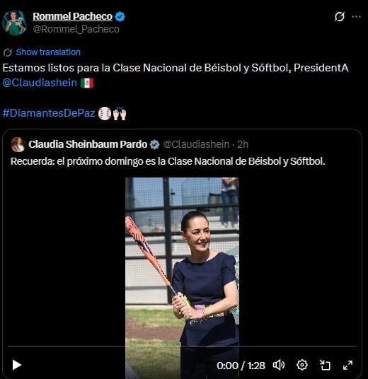 Sheinbaum y Rommel Pacheco convocan a la Clase Nacional de Béisbol y Sóftbol