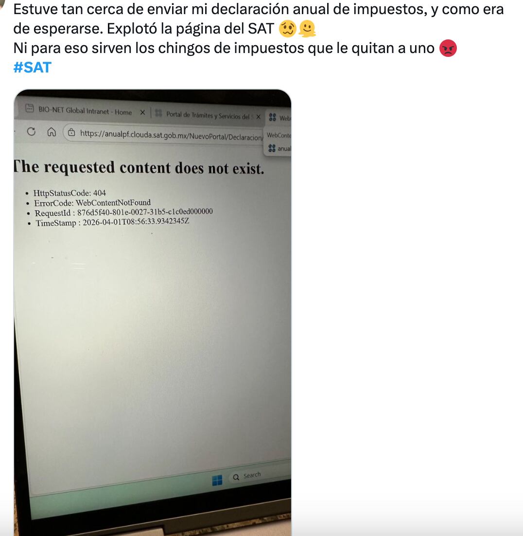 Usuarios reportan fallas en el SAT el 1 de abril 2026