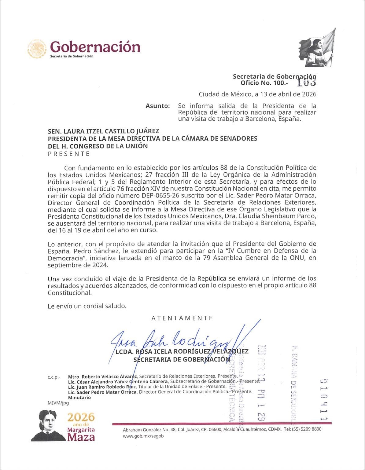 dhk3mnz6fzcspovccqt6akdjta Viaje de Sheinbaum a Barcelona ya fue notificado al Senado