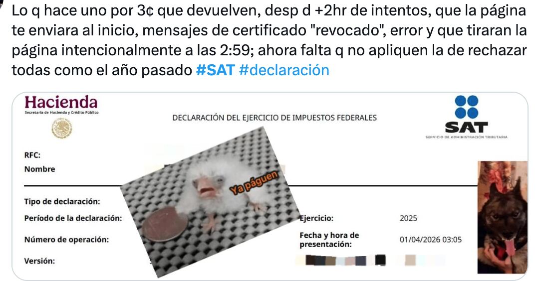 Usuarios reportan fallas en el SAT el 1 de abril 2026