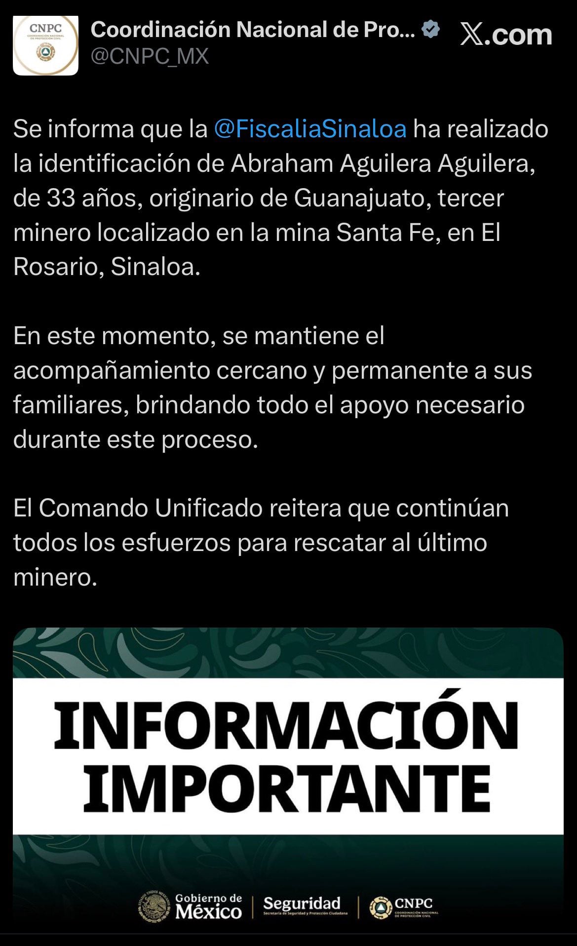 nl27tuyjgjhe5jvrgjdkbm4sua Fiscalía de Sinaloa identifica a tercer trabajador en mina Santa Fe