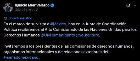 nw7pedg2bbamdp2n6iny7a762a Ignacio Mier y Volker Türk se reúnen en el Senado por desapariciones en México