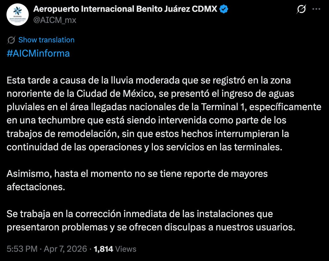 umcyytf5pjferkktfxp4rq53ce Lluvias afectan Terminal 1 del AICM en medio de remodelación