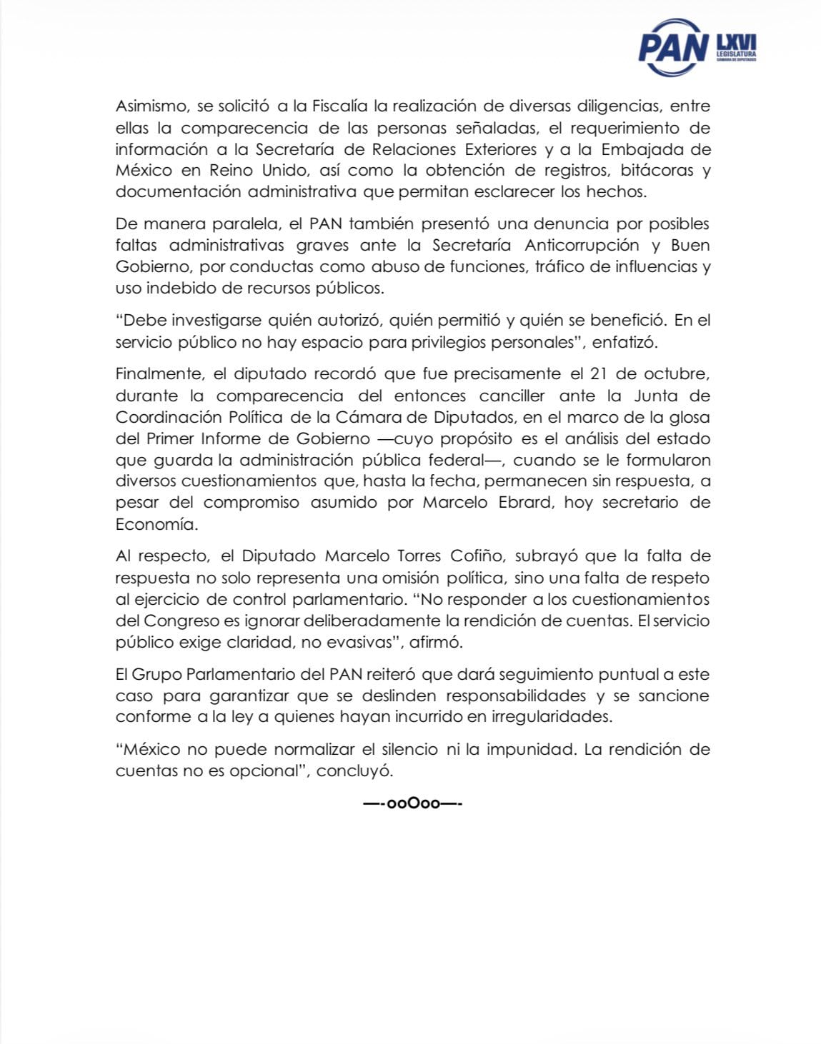 PAN acusa irregularidades en Embajada de México en Reino Unido cuando Ebrard era canciller