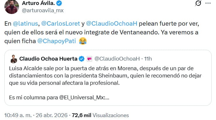 Arturo Ávila responde a Carlos Loret en X