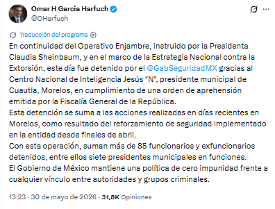 4oqxwoiehnepjpwi32xozcmzwa Operativo Enjambre: cae alcalde de Cuautla, confirma García Harfuch