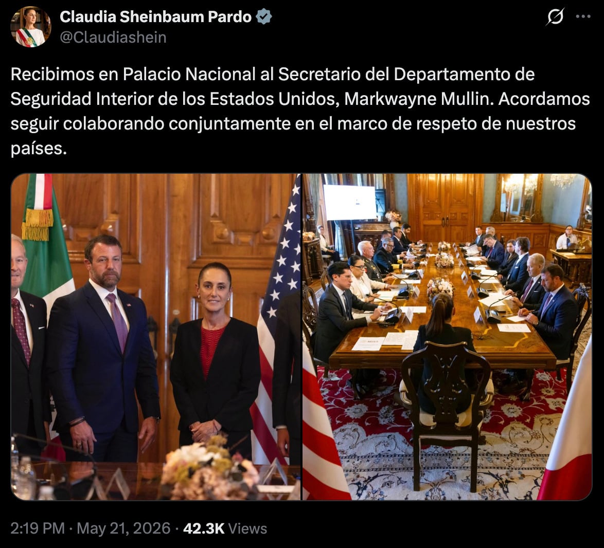 63opgi3saraaldz4vezujbssty Claudia Sheinbaum aborda con Markwayne Mullin cooperación y respeto bilateral