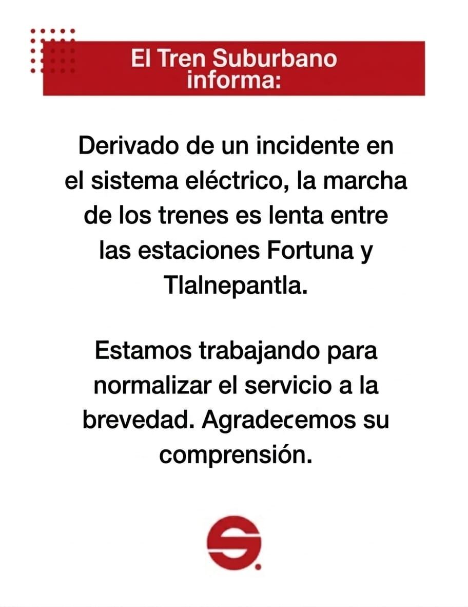 Anuncian retrasos en el Tren Suburbano por una falla eléctrica este 21 de mayo