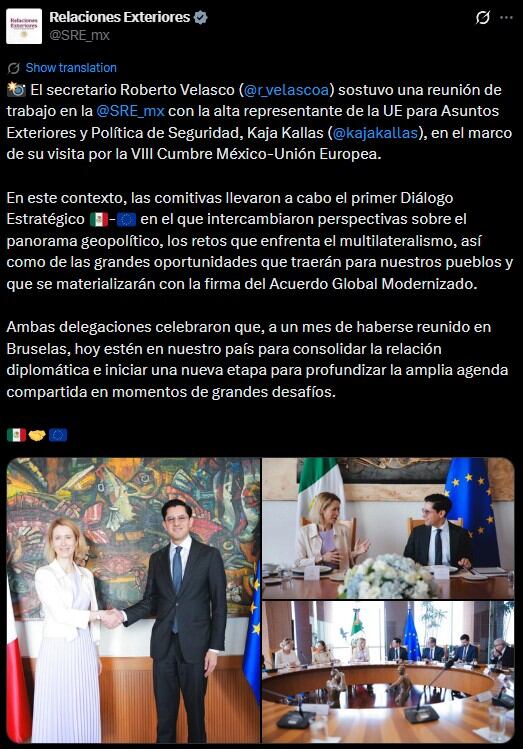 cq5ilnyt6zbizhloznvaamkjoa Roberto Velasco recibe a Kaja Kallas en histórica reunión México-Unión Europea