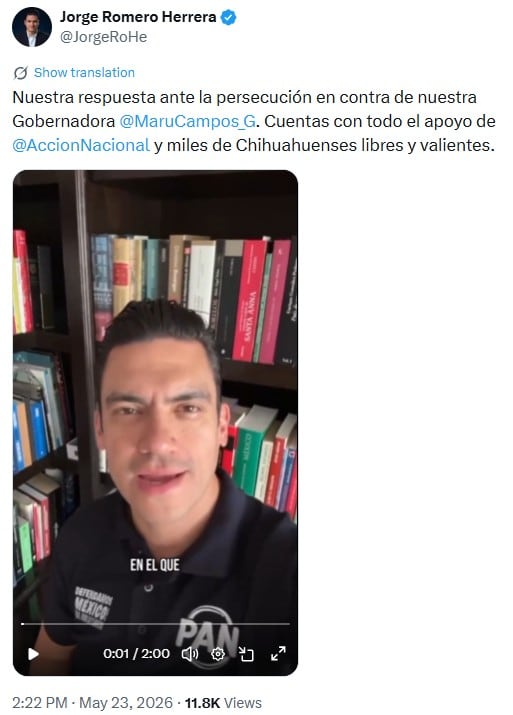 Jorge Romero respalda a Maru Campos tras citatorio de la FGR.