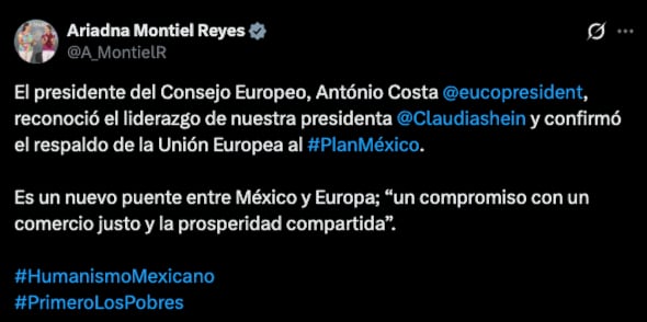 Ariadna Montiel presume apoyo de la Unión Europea al Plan México de Sheinbaum