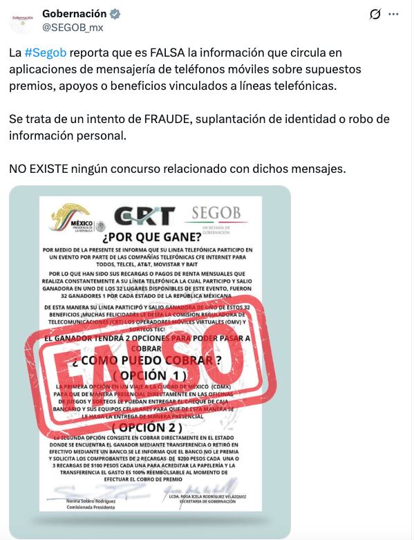 Segob alerta por fraudes
