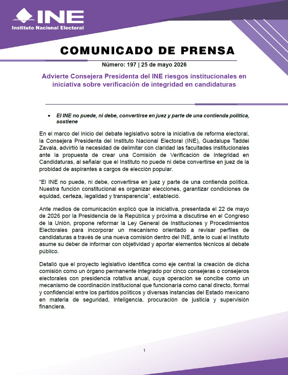 Guadalupe Taddei alerta riesgos de reforma sobre candidaturas