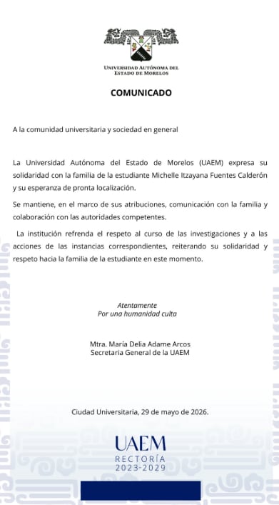 sjc6pl6whzhwzf6aixiuthhxii UAEM se solidariza con familia de Michelle Itzayana Fuentes Calderón