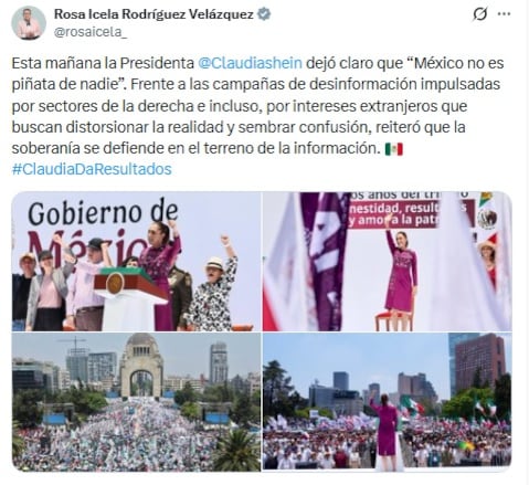x7ralppqq5epzngb4qc6blzdme Rosa Icela Rodríguez celebra segunda informe de Claudia Sheinbaum como presidenta.