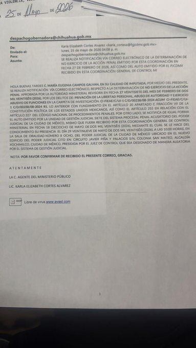 z4w43h7kinc2phepdy7zbyaqyq Maru Campos es citada a comparecer el 29 de mayo por denuncia de Javier Corral