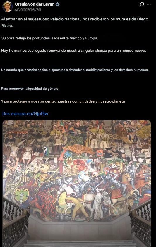 zyg4relwufgwxgjbaavzrittfe Ursula von der Leyen destaca obra de Diego Rivera en Palacio Nacional como reflejo de los lazos México-Europa