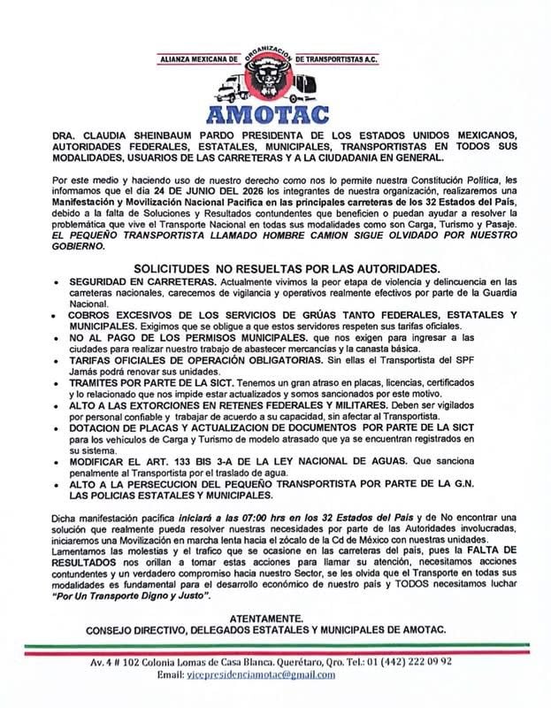2tlkhusp5nca7d3plykadskgpy Comunicado de AMOTAC sobre paro del de 24 de junio de 2026.