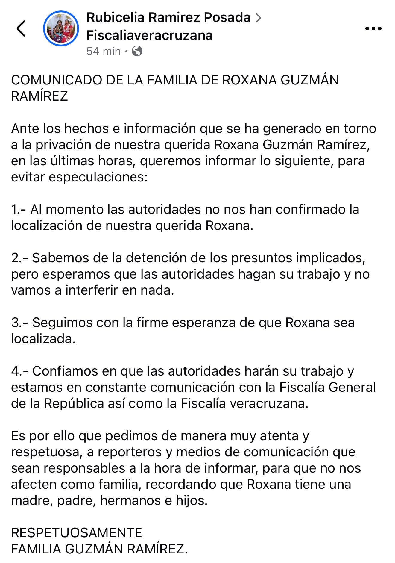 Mamá de Roxana Guzmán niega confirmación de hallazgo de su hija