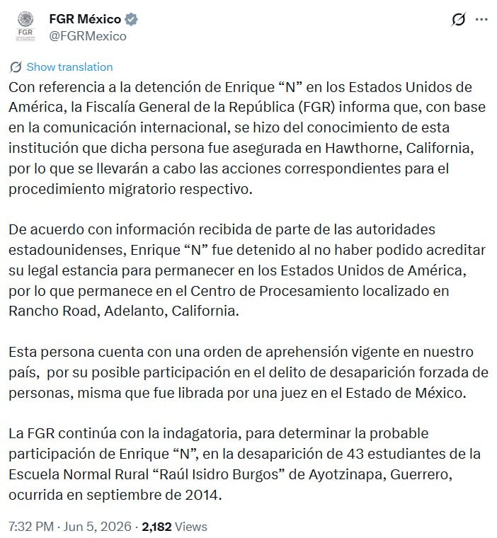 3chsxdfb2vbyxauvztyqonswze FGR evalúa extradición de exmilitar detenido por el ICE ligado al caso Ayotzinapa