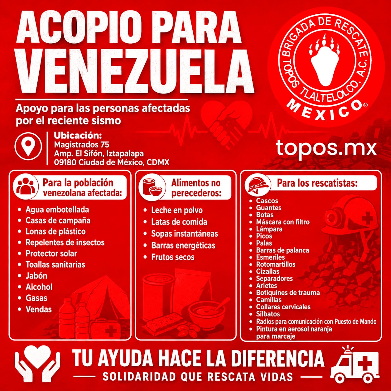 Centros de acopio en CDMX para Venezuela: ubicaciones y qué llevar
