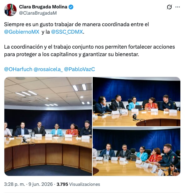 Clara Brugada en mesa de trabajo con autoridades federales