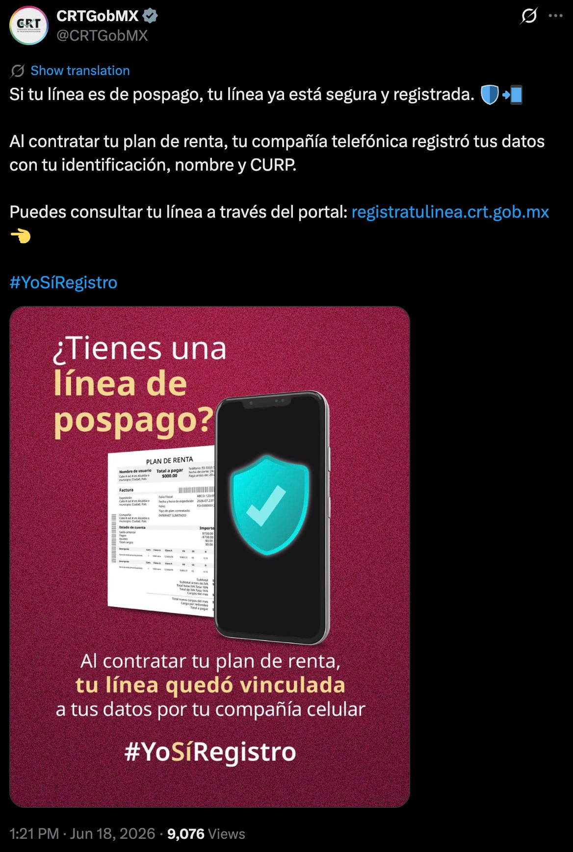 6ztde3zst5fzxjczkptzx2drva CRT confirma vinculación automática de líneas de pospago en el registro telefónico