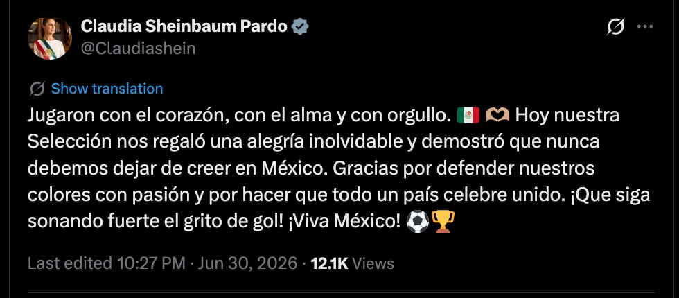 acrg52q33venlp5irjzsemxhu4 El mensaje de Claudia Sheinbaum tras la clasificación de México a octavos