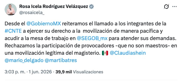 ajgvgt32uzeyjnqboelciuulsq-1 Rosa Icela Rodríguez sobre la protesta de la CNTE en CDMX