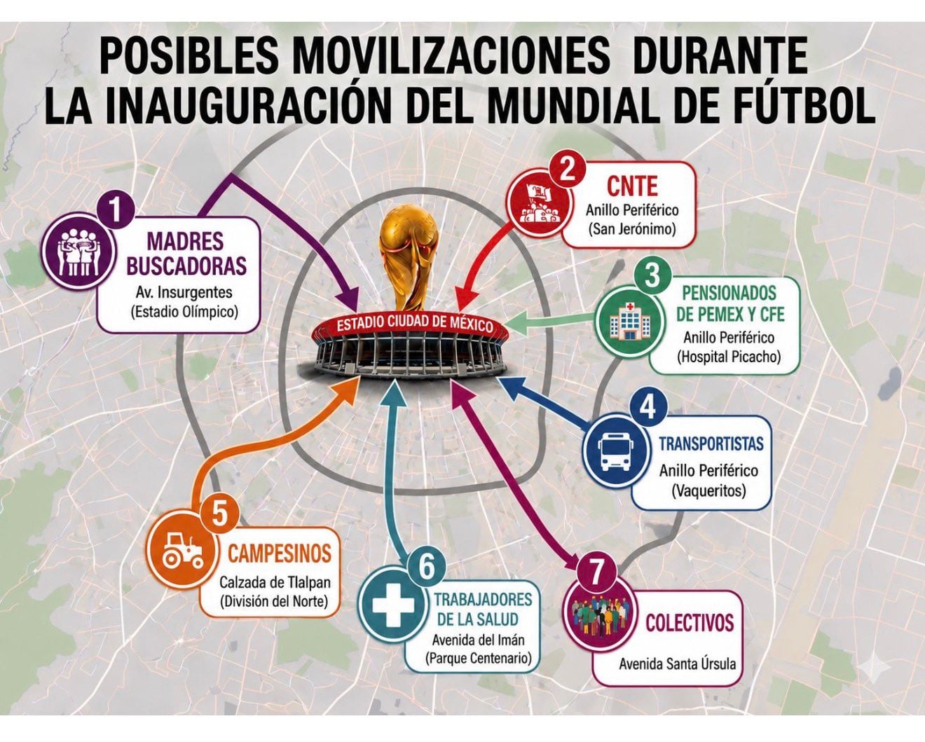 Prevén megamarcha en CDMX el 11 de junio, durante el inicio del Mundial 2026