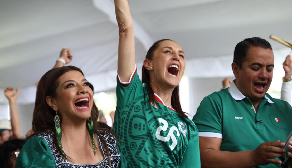 Así celebraron Sheinbaum y Clara Brugada el gol de México ante Sudáfrica
