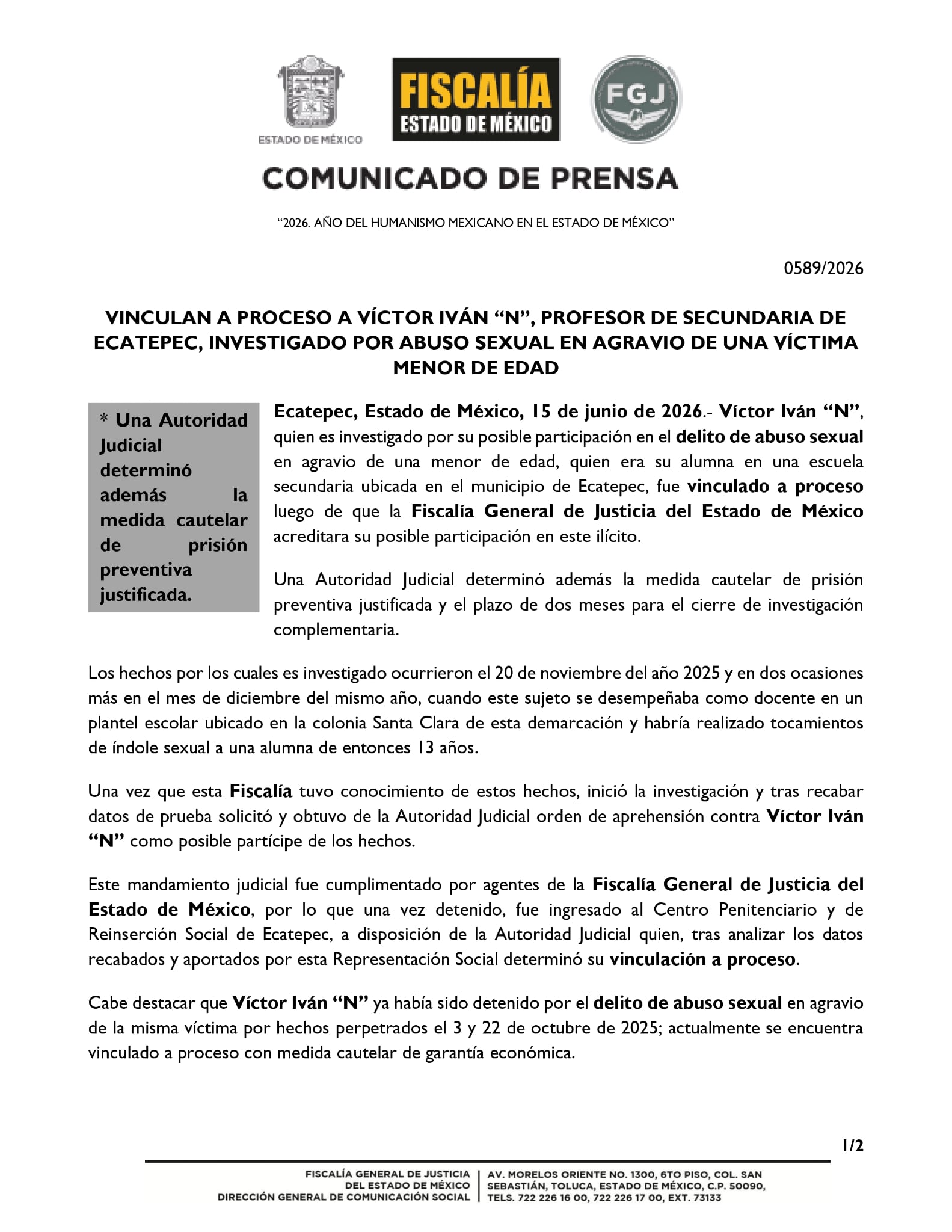 htyr3lmuirajplcczm3murs5vm Víctor Iván, profesor de Ecatepec, es vinculado a proceso