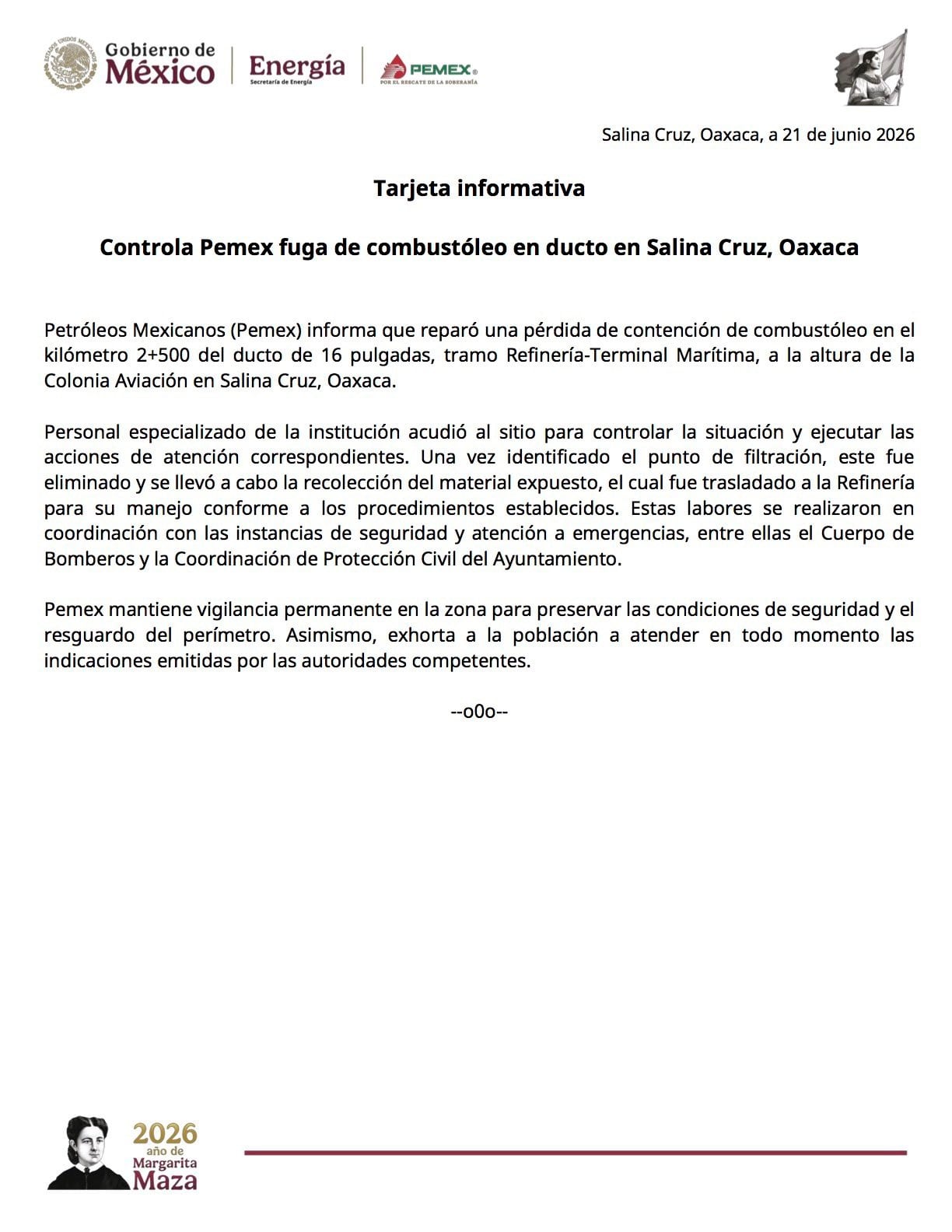 iaeck6qxqna6hmooed6vconb6m Fuga de combustóleo en refinería de Pemex en Salina Cruz