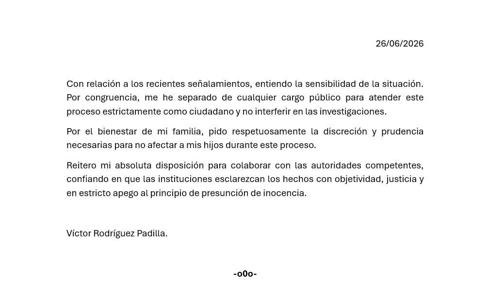 Comunicado de Víctor Rodríguez Padilla