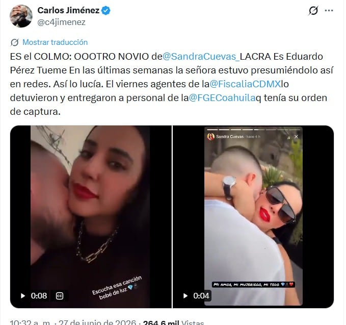 Vinculan a Sandra Cuevas con Eduardo Pérez Tueme, detenido por la Fiscalía de la CDMX