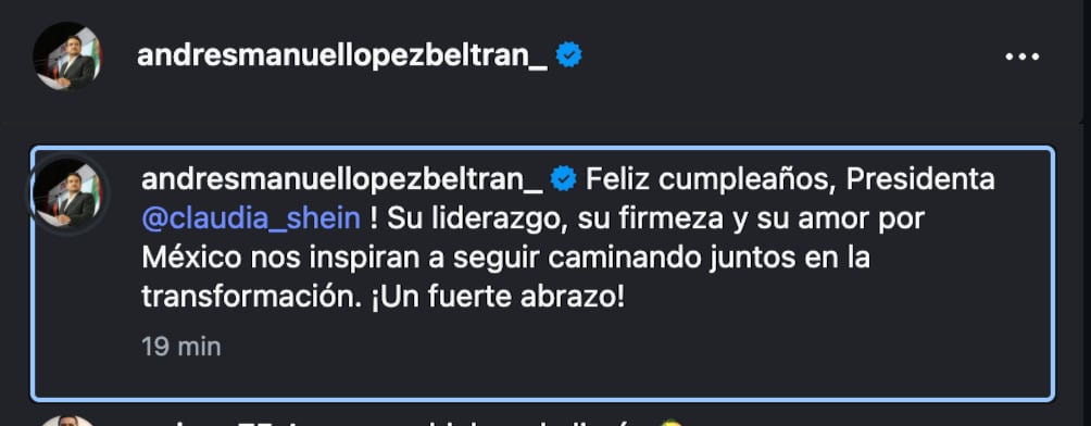 Así felicitó López Beltrán a Claudia Sheinbaum