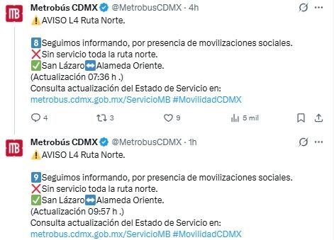 Línea 4 del Metrobús está bloqueada por manifestación de la CNTE.