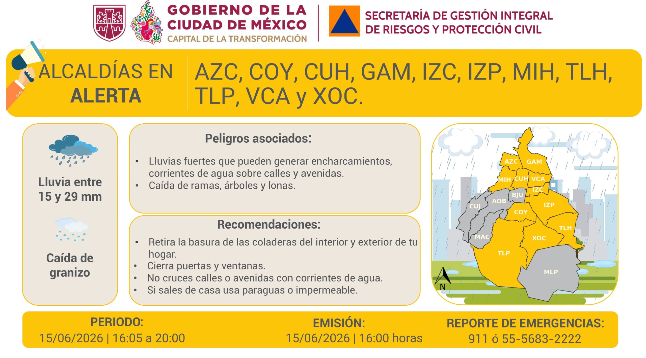 lkpxzmjyirb6pacca45s4qtcry Alerta amarilla en once alcaldías para hoy lunes 15 de junio