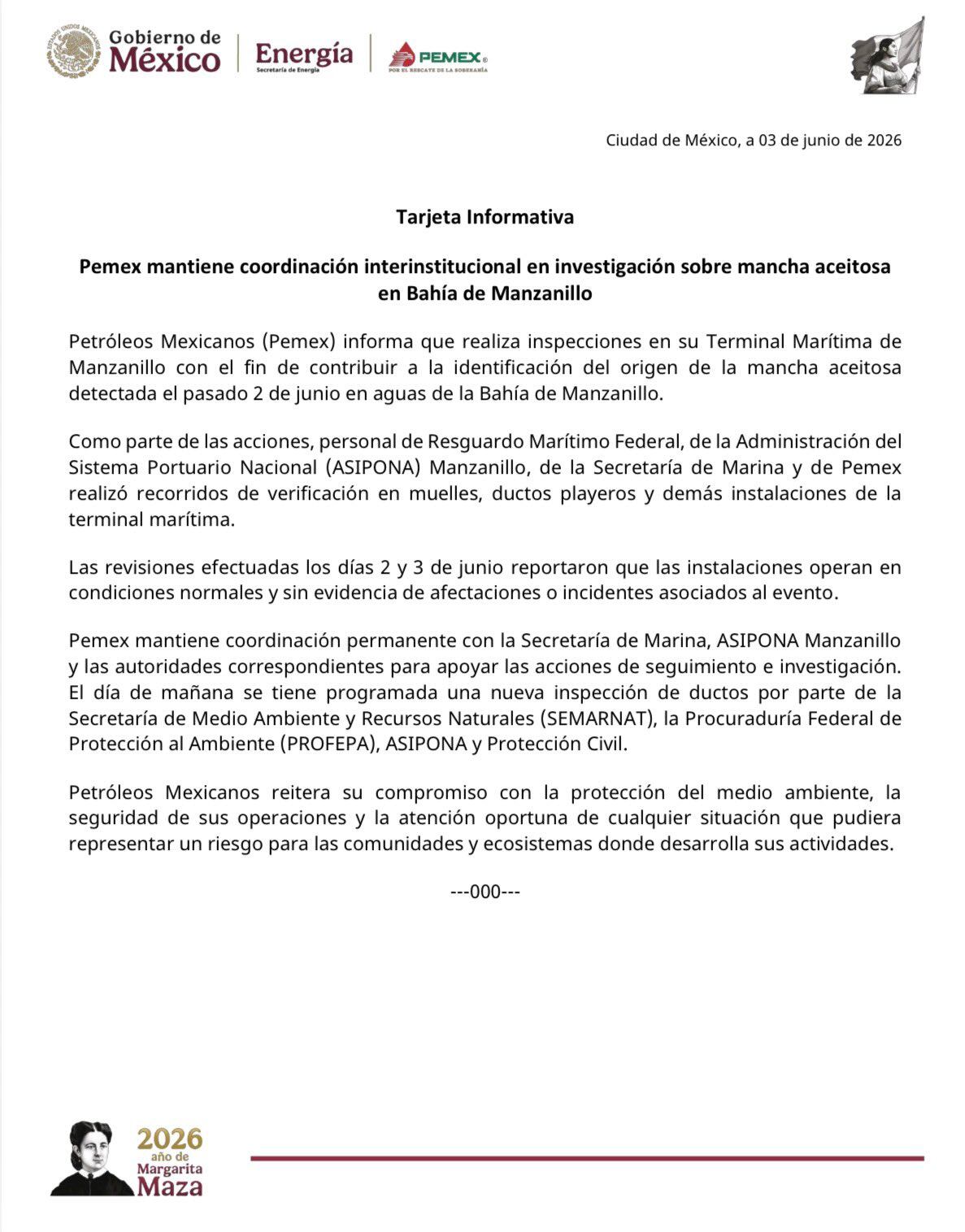 Pemex busca el origen del derrame que afecta aguas de Bahía de Manzanillo