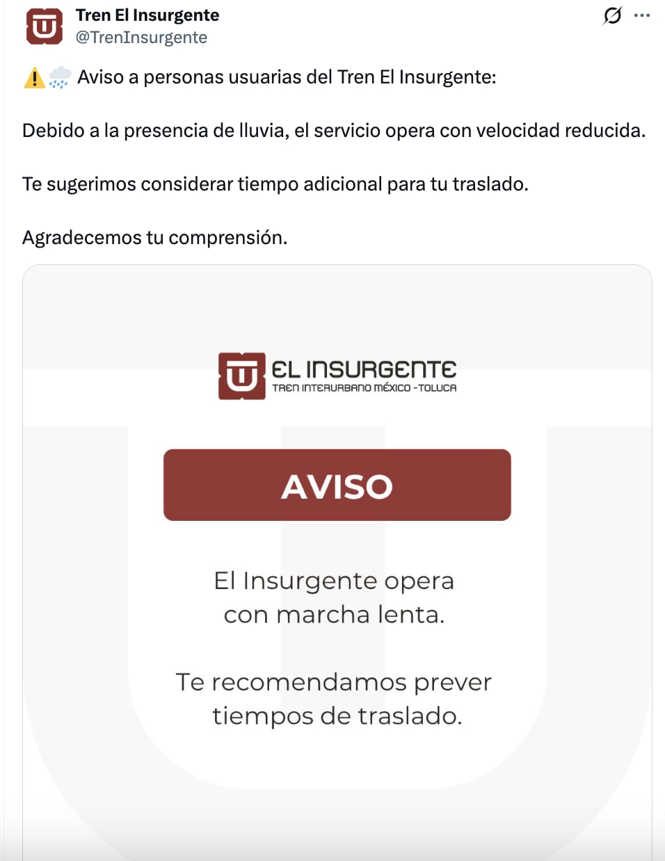 El Tren Insurgente desata críticas tras evacuar a usuarios por las ventanas