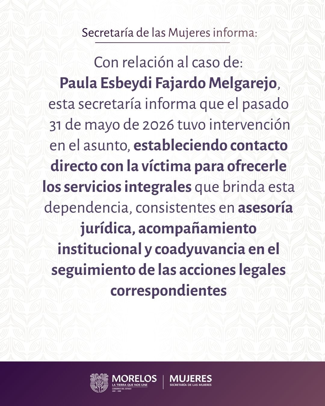 ojoisfs6lzbrffr32rcai7sce4 Secretaría de Mujeres de Morelos acompaña a Paula Fajardo en su denuncia.
