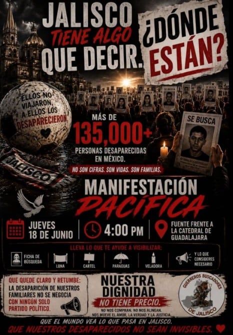Familias de desaparecidos marcharán en Jalisco previo al México vs Corea del Sur