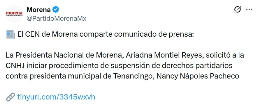 Morena inicia proceso sancionador contra Nancy Nápoles por autosecuestro