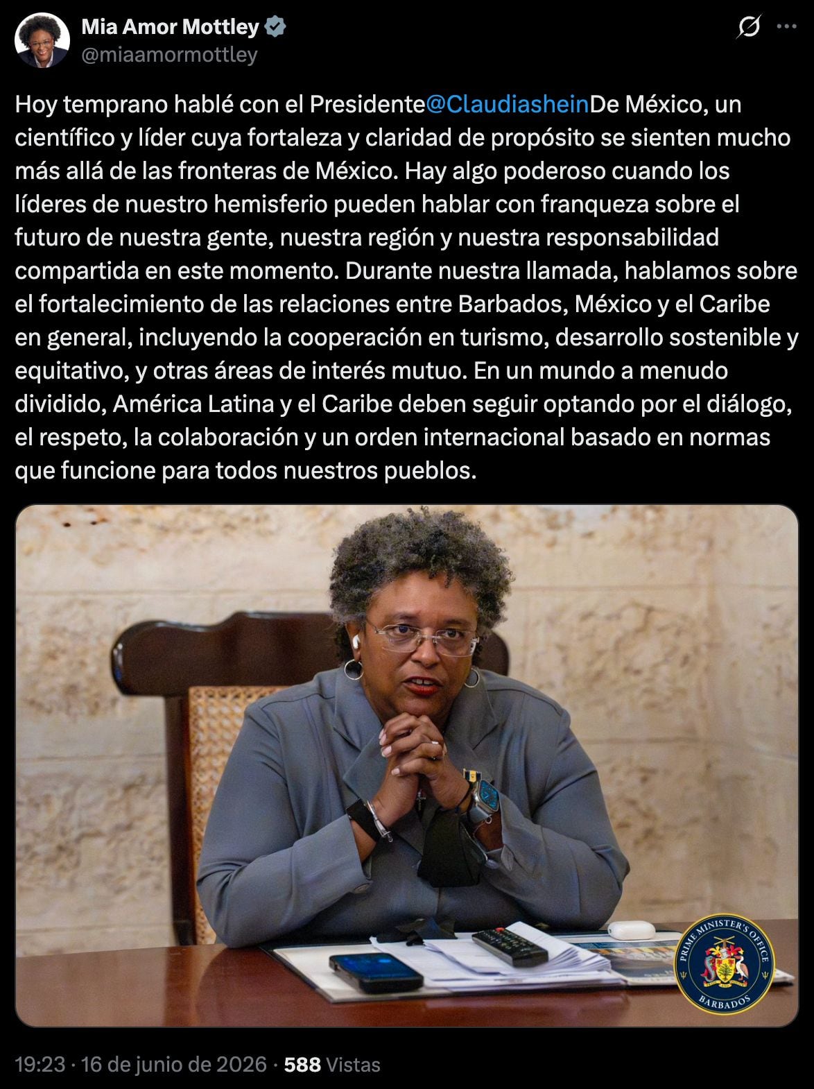 r2wkxqih6jdntioa5m2coqj5gy El diálogo entre Sheinbaum y Mia Mottley para acercar a México y Barbados