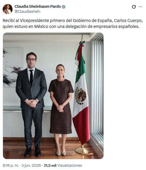 Sheinbaum recibe al vicepresidente de España en reunión clave para la economía bilateral