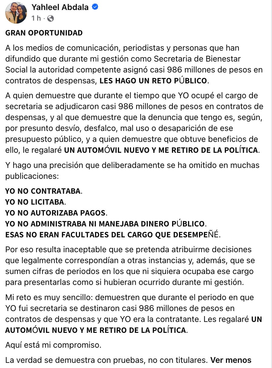 Yahleel Abdala Carmona niega prisión preventiva y acusa persecución política en su contra