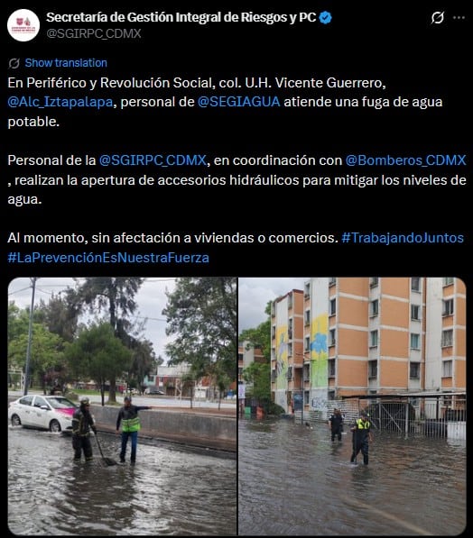 Nueva mega fuga de agua en Iztapalapa afecta Periférico Oriente