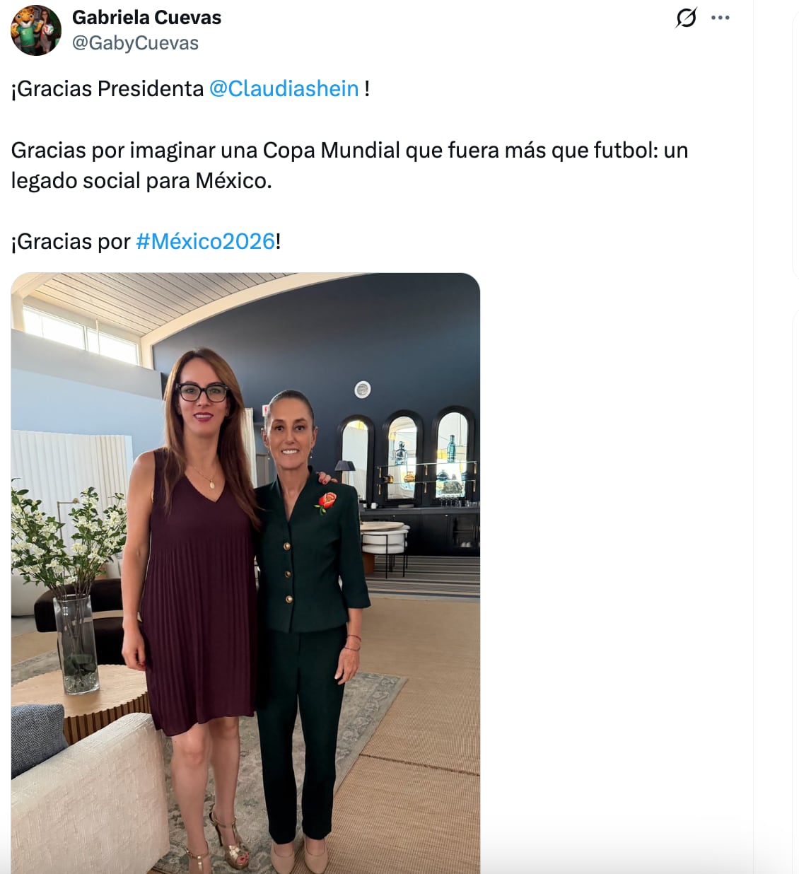 Gabriela Cuevas agradece a Claudia Sheinbaum por el Mundial 2026, destacando el legado social para México